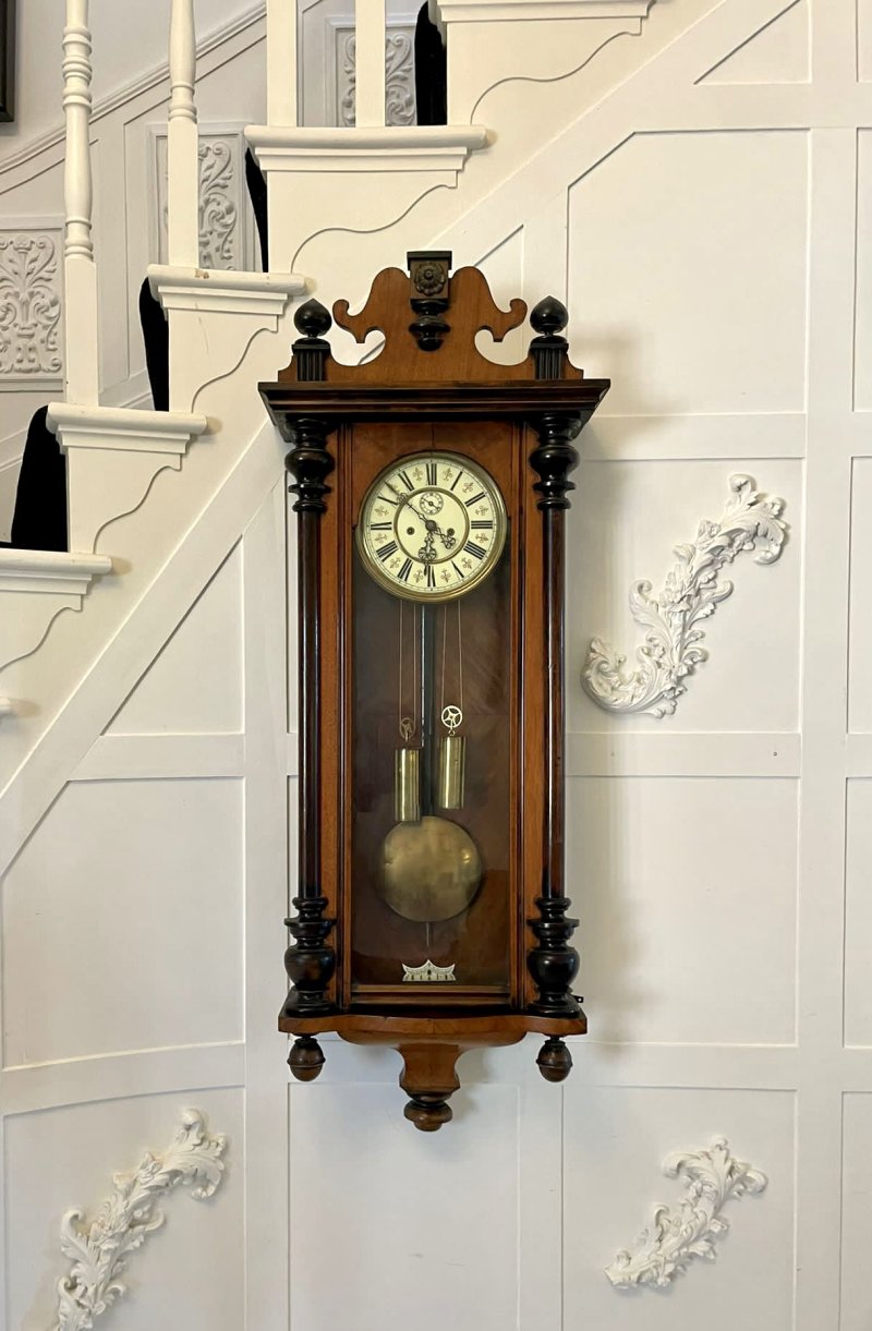 Antique Victorian Quality Carved Walnut Vienna Wall Clock